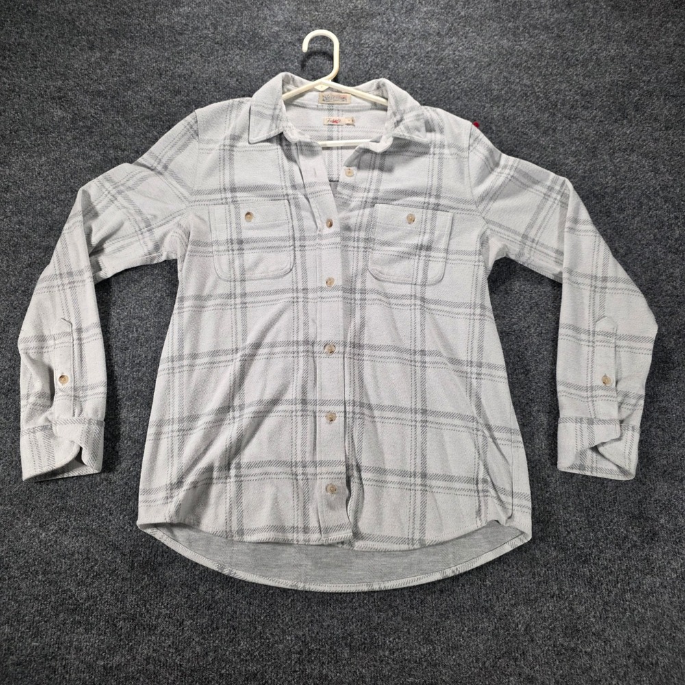 Faherty Legend Shirt Plaid Flannel Button Down‎ Grey Knit Stretch Medium Womens